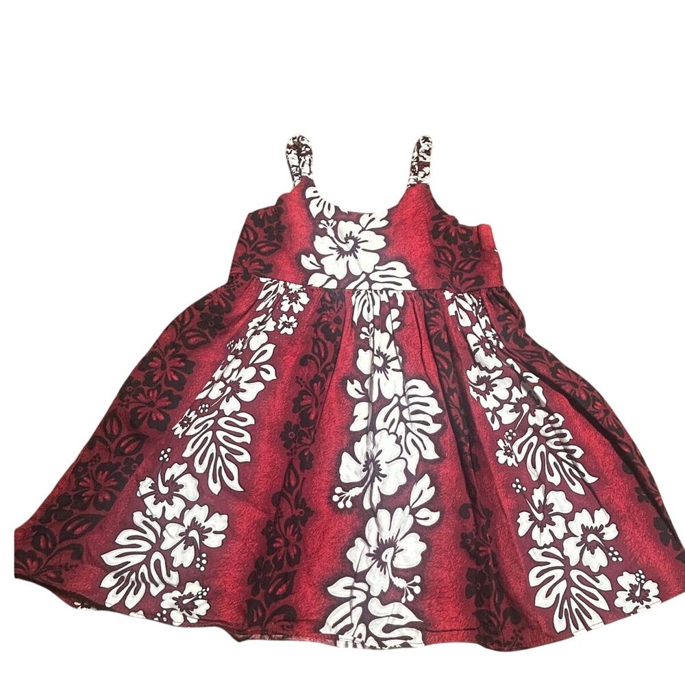 Royal Hawaiian Creations Red floral sundress with white hibiscus toddler xl 4/5
